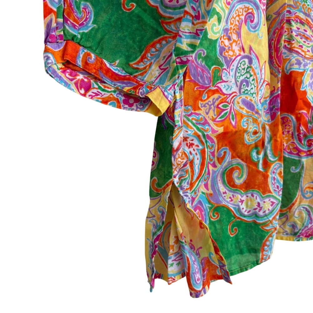 Lauren Ralph Lauren Womens 1X Paisley Ruffle Neck Cotton Blouse Multicolor - Picture 7 of 10